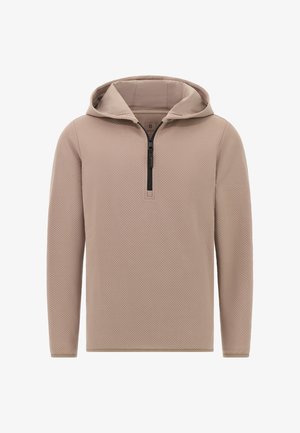 Bežinis gobtuvinės palaidinės su puse užtrauktuko. Ypatumai: tekstūruotas raštas, ilgos rankovės ir lygus vidinis pamušalas.