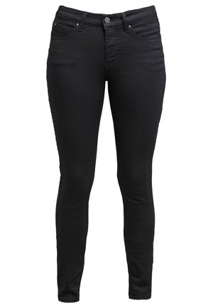 Zwarte skinny jeans van denim, met een gladde textuur, vijf-pocket ontwerp, ritssluiting en knoopsluiting met subtiele hardware accenten.