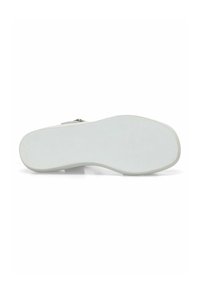 Semelle de chaussure en caoutchouc blanc avec une surface texturée et une légère courbure. Présente un design lisse et arrondi, sans branding ni accents visibles.