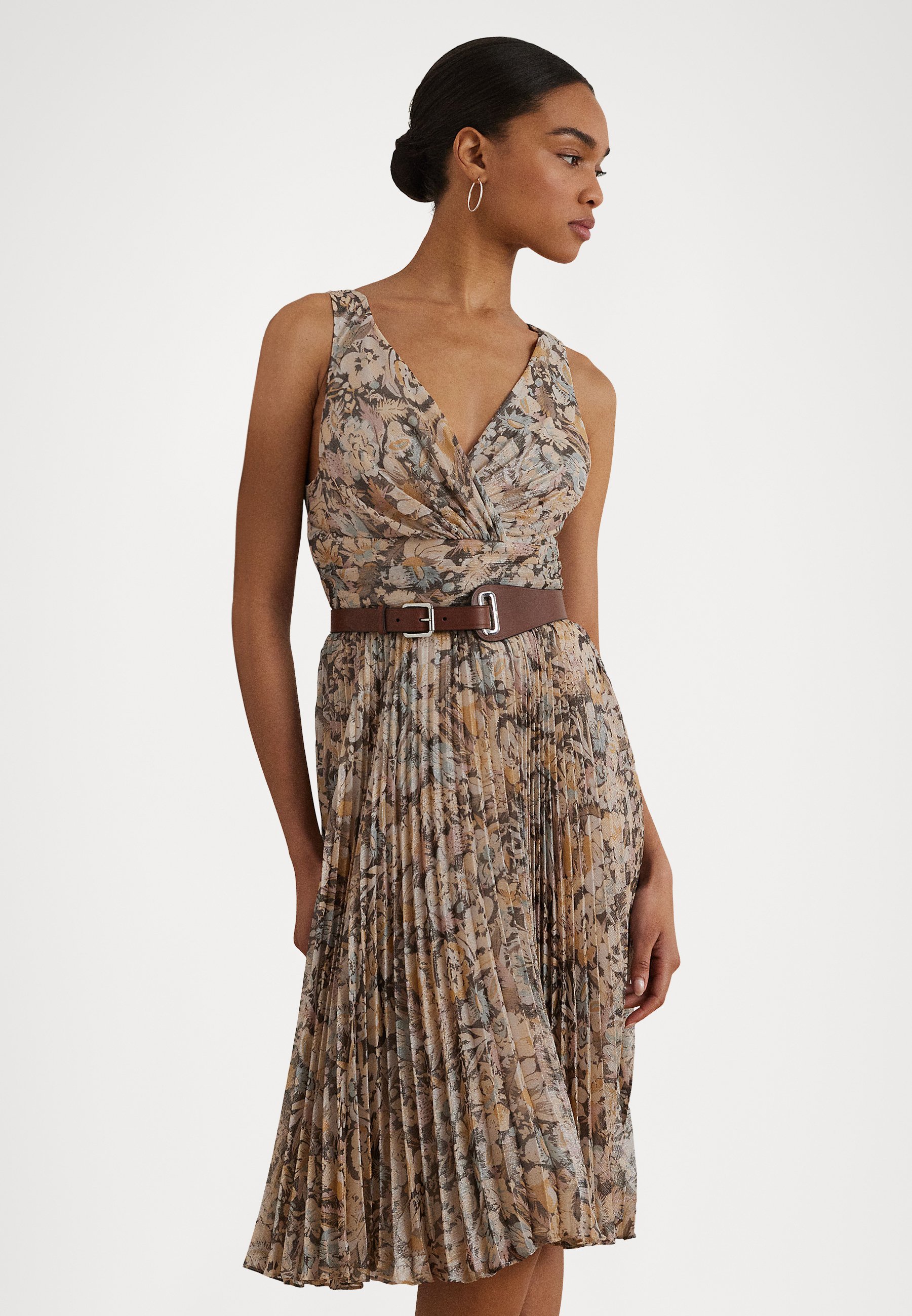 Lauren Ralph Lauren MAIGEN FLORAL METALLIC CHIFFON COCKTAIL DRESS - Vestito  elegante - brown multi/marrone - Zalando.it