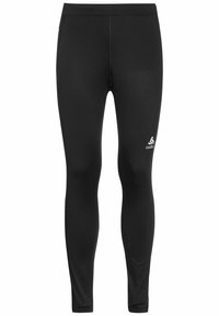 Zwarte sportleggingen van een gladde, rekbare stof. Heeft een logo aan de linkerkant en een hoge tailleband voor een strakke pasvorm.
