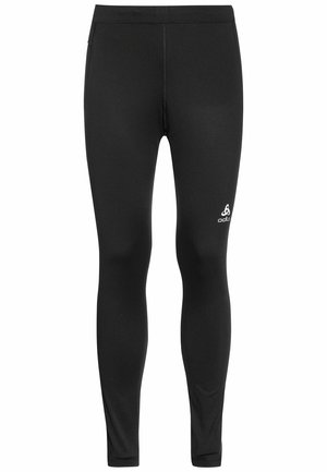 Schwarze Sportleggings aus einem glatten, dehnbaren Stoff. Mit einem Logo auf der linken Seite und einem hohen Bund für eine eng anliegende Passform.