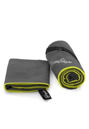 Strandtuch - grau   gelber rand