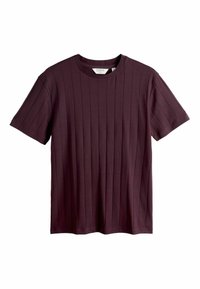 Burgundy short-sleeve t-shirt made of soft cotton, featuring a ribbed texture and a classic crew neck design.