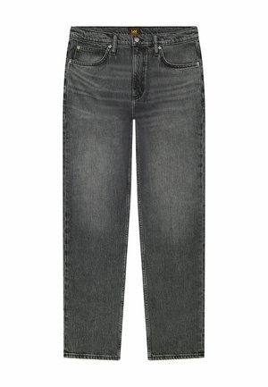 Svarte jeans i vasket denim med rette ben, fem lommer, beltehemper og en Lee-merkelapp på linningen.