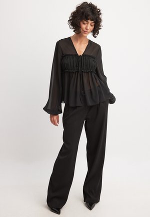 TIE DETAIL BALLOON SLEEVE - Blúzka - black