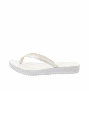 Sandal infradito bianca con due sottili cinturini metallici, un plantare sagomato e una suola in gomma testurizzata per una presa sicura.