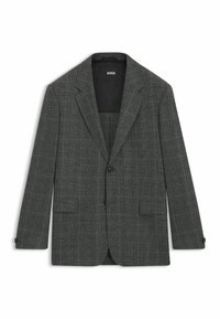 Blazer a quadri grigio realizzato in tessuto strutturato. Presenta revers a).due tasche anteriori e chiusura con un solo bottone. Interno foderato.