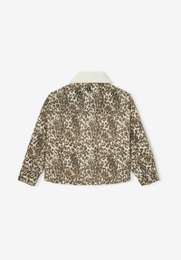 Jasje met luipaardprint en een crèmekleurige faux schapenvacht kraag, met een ontspannen pasvorm, lange mouwen en een afgeronde zoom.