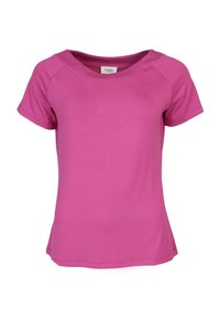 Kurzarmhemd in kräftigem Fuchsia, aus weichem Stoff mit rundem Ausschnitt, verfügt über eine lockere Passform und dezente Nähte.