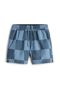 Blaue karierten Badeshorts mit einem elastischen Bund, Kordelzug und seitlichen Taschen. Hergestellt aus leichtem, schnell trocknendem Material.