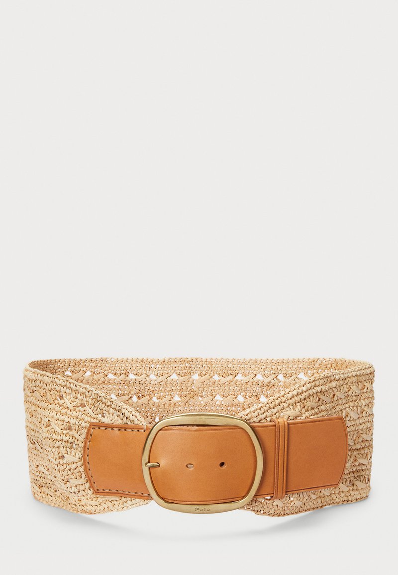 Polo Ralph Lauren WIDE RAFFIA LEATHER BELT - Šatový opasok - natural/honey
