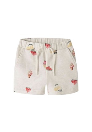 Shorts crème pour tout-petits avec taille élastique et cordon, décorés d'imprimés de fraises, cornets de glace, citrons et tranches de pastèque.