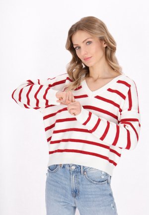 DreiMaster Strickpullover - offwhite red stripe