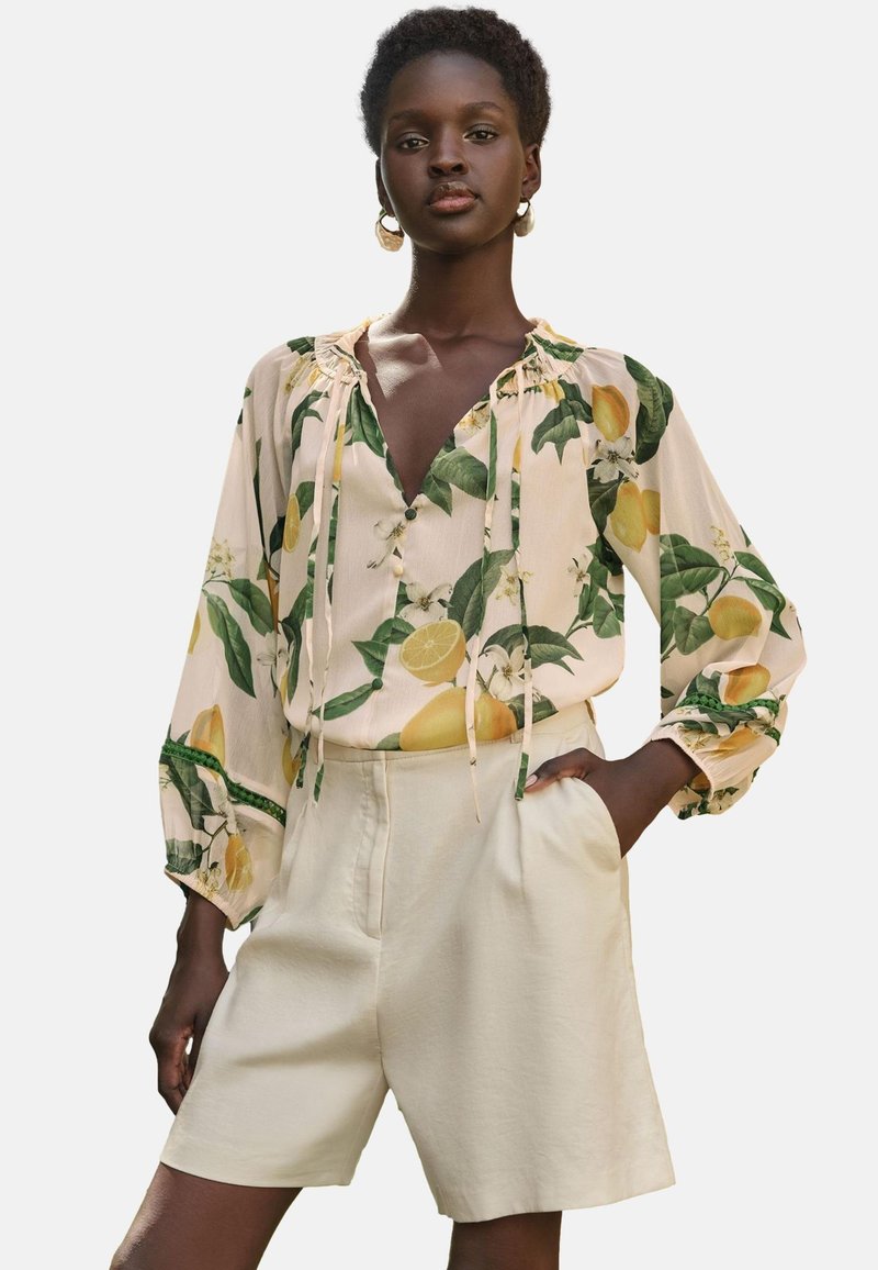 Love & Roses - REGULAR FIT - PRINTED SHIRRED NOTCH NECK  - Blouse - lemon yellow, Enlarge