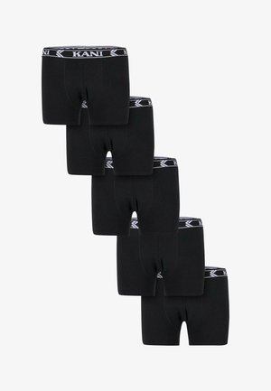 Fekete boxer alsónadrágok, puha anyagból készült. Minden darabon fehér "KANI" logóval ellátott derékrész található, bemutatva egy klasszikus dizájnt. Öt pár látható.