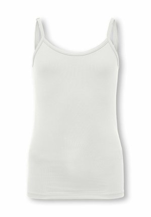 White women's sleeveless tank top with thin straps and a round neckline, displayed on a white background.