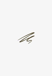Graphic design element featuring a dark green, fluid brushstroke on a white background, showcasing an abstract shape with a textured appearance.