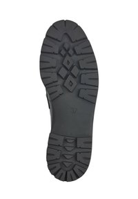 Suola di scarpa in gomma nera con profili profondi, superficie testurizzata e motivo a rombi, con la taglia 37 in rilievo.