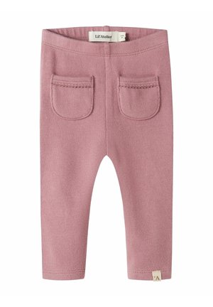 Roze gebreide leggings met een textuurafwerking, met twee achterzakken en een klein merkje aan de onderrand. Elastsich tailleband voor comfort.