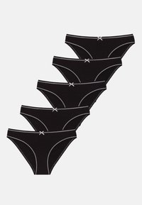 Black cotton panties set of five, featuring a low-rise cut, soft texture, and contrasting white stitching with small decorative bows.