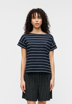 Tommy Hilfiger, BOAT NECK GROWN-ON SLEEVE T-SHIRT - T-shirt imprimé - dark night/ecru