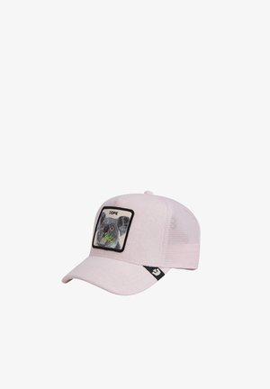 Vaaleanpunainen verkkopäinen baseball-lippalakki, jossa kuvana koala, joka pitää eukalyptuksen lehtiä ja edessä sana "DOPE".