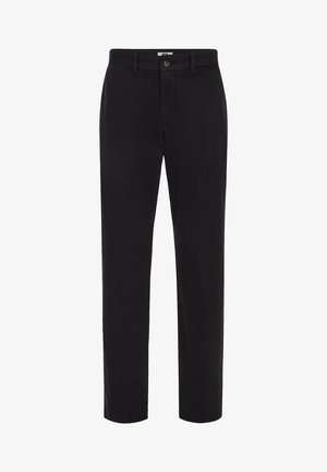 Mustad puuvillased chino-püksid sirge säärega. Esiküljel nööpidega sulgemine, vööaasad ja kaks küljetaskut. Ühtlane sile tekstuur kogu pinnal.