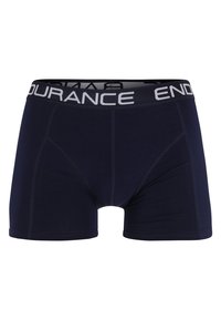 Heren navy boxer shorts gemaakt van een zachte, rekbare stof. Bevat een brede elastische tailleband met het logo "ENDURANCE" en naaddetails.