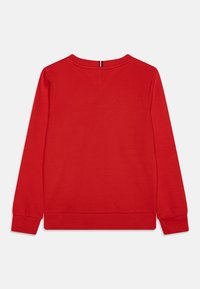 Roter Crewneck-Sweatshirt aus weichem Stoff. Mit gerippten Bündchen und Saum. Keine Grafiken oder Designs, schlichte Rückansicht.