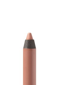 Nude leppeblyant med en spiss tupp, en matt rosa nyanse, og et teksturert mørkegrått metalllokk. Glatt sylindrisk design for enkel håndtering.