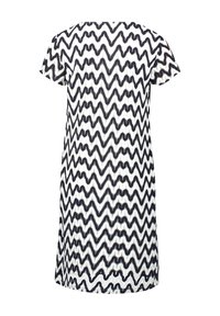 Kurzarmkleid mit einem Zickzackmuster in Schwarz und Weiß. Aus leichtem Stoff gefertigt, mit entspannter Passform und knielangem Design.