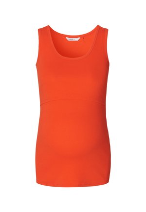 Umstands-Top in leuchtendem Orange aus geripptem Stoff. Mit Rundhalsausschnitt und figurbetontem Design mit dehnbarem Mittelteil.