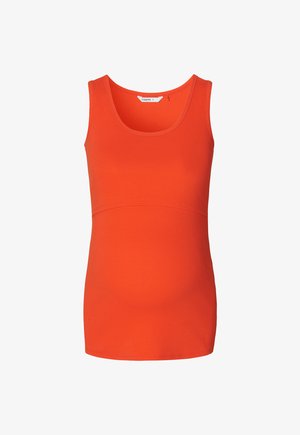 Umstands-Top in leuchtendem Orange aus geripptem Stoff. Mit Rundhalsausschnitt und figurbetontem Design mit dehnbarem Mittelteil.