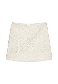 Vit blommönstrad minikjol med texturerad tyg, med en slät midja och rak skärning.