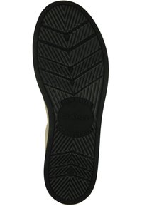 Semelle de chaussure avec une bande de caoutchouc noir présentant des motifs en chevron et un logo circulaire indiquant "New Haven Connecticut GANT" ainsi que la taille "42".