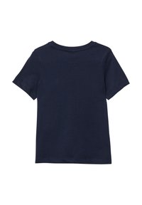Navyblaues T-Shirt mit kurzen Ärmeln und Rundhalsausschnitt, aus glattem Baumwollstoff gefertigt, mit sauberen Kanten und einem schlichten Design.