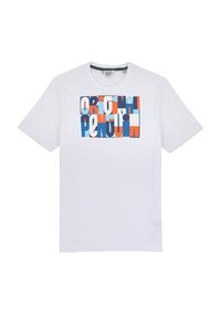 Witte katoenen T-shirt met een kleurrijke grafische print met de tekst "Original Penguin" in blauw, oranje en rood op de voorkant.