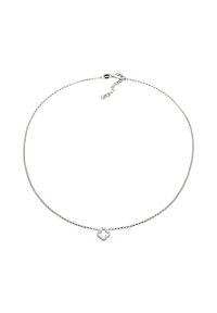 Sølv kædedesign med en central blomstformet vedhæng med struktureret design og låsebeslag. Justerbar længde mulighed tilgængelig.