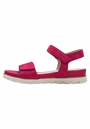 Sandalen met sleehak - fuxia nubuc