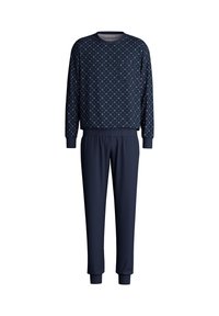Marine loungewear set met een gestreepte sweatshirt met ribgebreide manchetten en bijpassende broek met elastische tailleband en aansluitende enkelmanchetten.