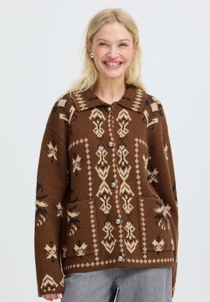 b.young, BYORLI JACQUARD CARDIGAN - Cardigan - sepia ethnic