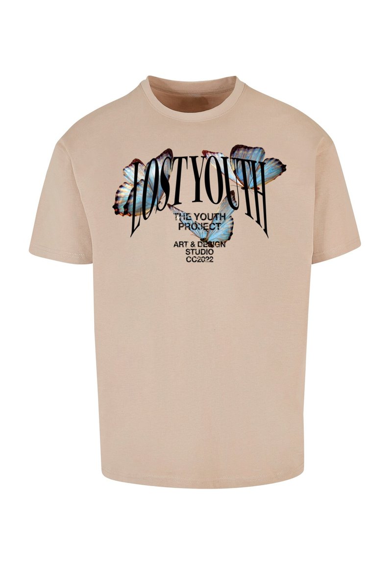 Lost Youth T-shirt print zandkleur