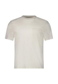 Korte mouwen witte t-shirt van lichtgewicht stof, met een borstzak, ronde halslijn en een ontspannen pasvorm.