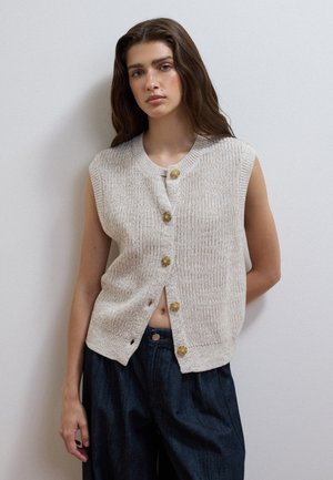 Les Copains, KNITTED GILET WITH CREW NECK, REGULAR FIT - Bodywarmer - white beige