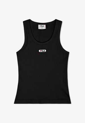 Débardeur noir côtelé sans manches avec un patch du logo FILA centré sur la poitrine, taille pour enfants de 11 à 12 ans.