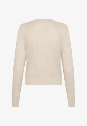 Maglione a maglia beige con scollatura rotonda, maniche lunghe e un taglio leggermente cropped. Tessuto testurizzato con un motivo sottile.