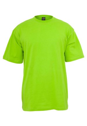 Limegrünes, kurzärmliges Baumwoll-T-Shirt mit Rundhalsausschnitt. Glatte Textur und lässige Passform, ohne Muster oder Akzente.