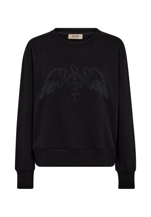 Must värvitud puuvilla ja polüestri segust dressipluus, mille esiküljel on dekoratiivne tiibade disain ja rhinestone'idega sümbol.