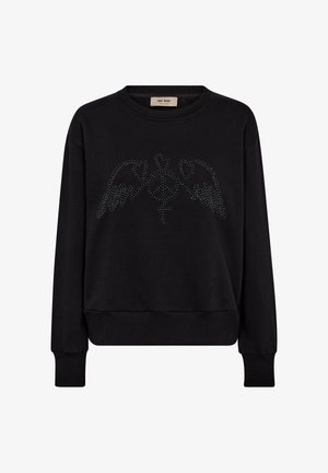 Must värvitud puuvilla ja polüestri segust dressipluus, mille esiküljel on dekoratiivne tiibade disain ja rhinestone'idega sümbol.